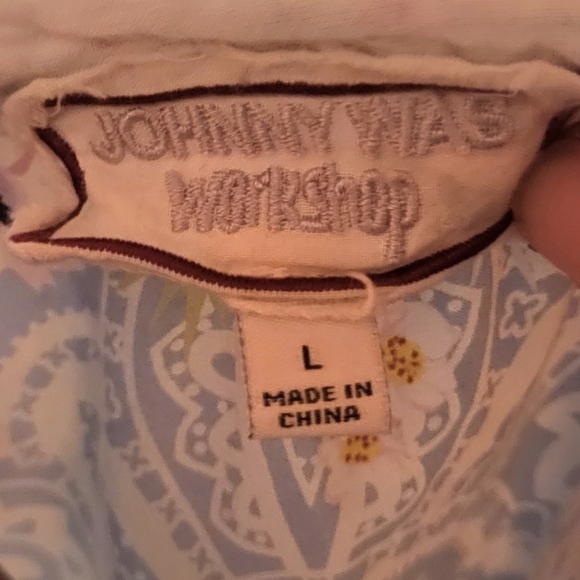 Johnny Was Effortless Striped Puff-Sleeve Peasant Blouse Floral Size Large - Picture 8 of 9